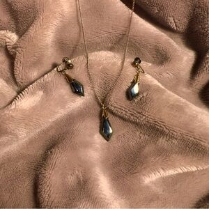JEWELRY Black and Gold Prism Necklace and Earring Set - Dainty Everyday Wear